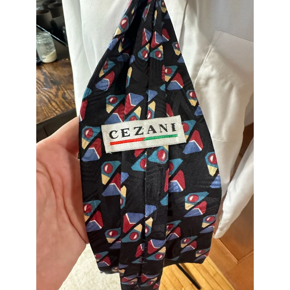 Cezani Necktie Black Geometric‎ Print Silk Blend Mens
